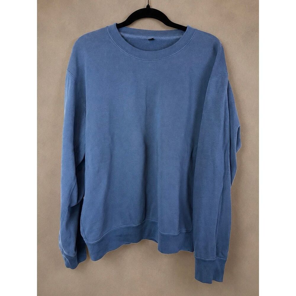 Uniqlo Men’s Large Garment Dyed Crewneck Sweatshirt Washed Blue Cotton